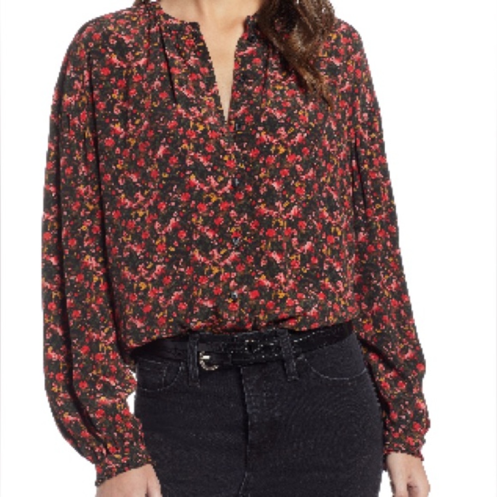 Something Navy Black and Red Floral Blouse